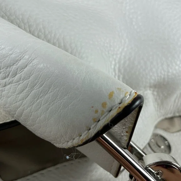 Michael Kors Raven White Silver Floral Flower Stud Shoulder Hand Bag Leather - Picture 15 of 15